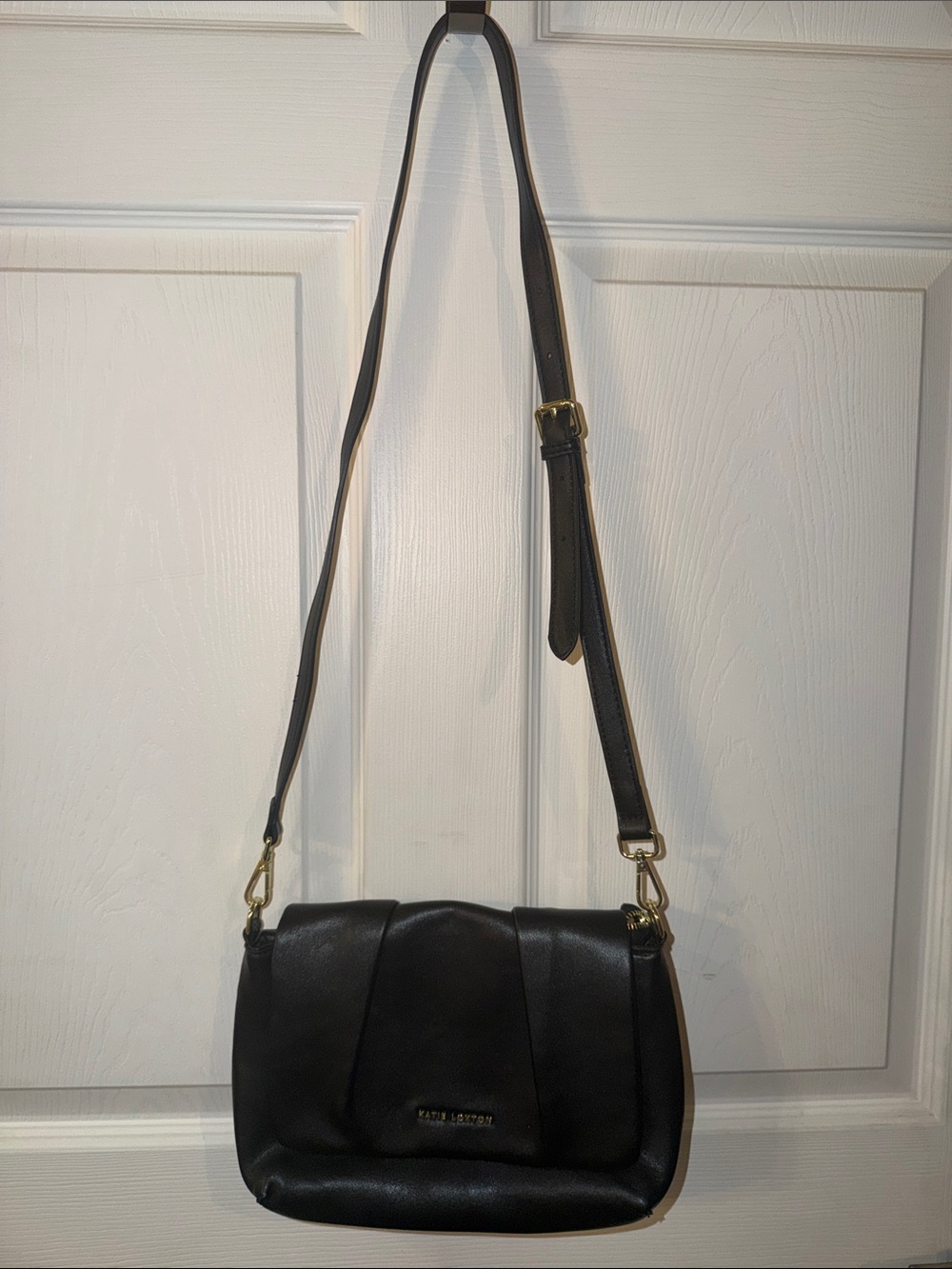 Black Leather Crossbody Bag with Gold Hardware
